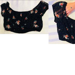 Soprano Floral Sheer Crop Top Off Shoulder Size Small